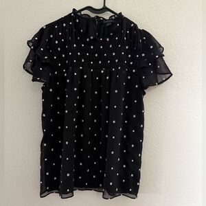 Ann Taylor Black Floral Embroidered Blouse